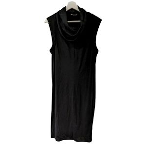 HELMUT LANG Black Wool Cowl Neck Shift Midi Dress size 10